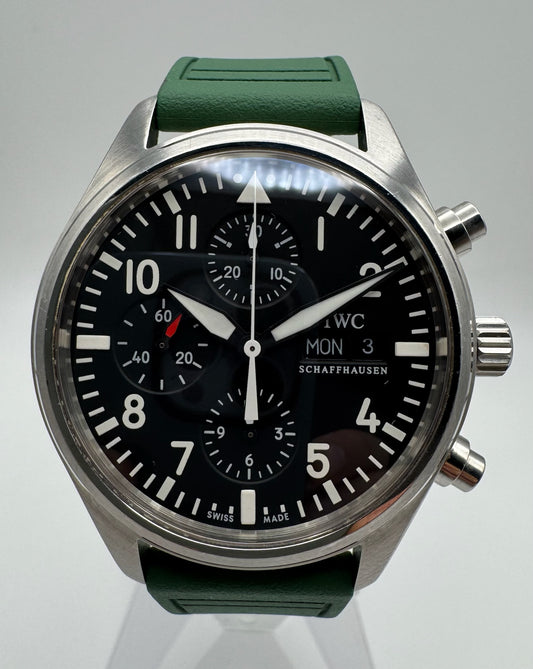 IWC Pilot Chronograph Steel 42 Green Strap (Unpolished)