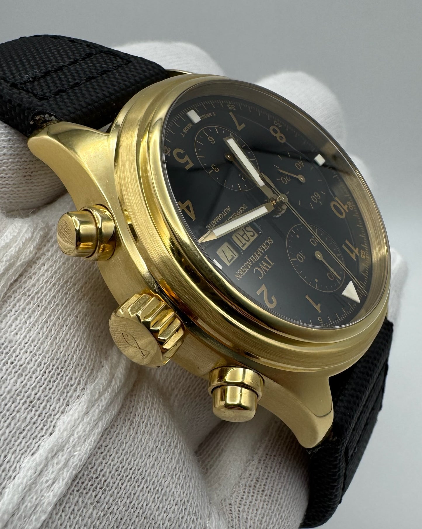 IWC Pilot Double Chronograph Doppelchronograph Pilot Yellow Gold Black Dial 1999 (Full-Set)