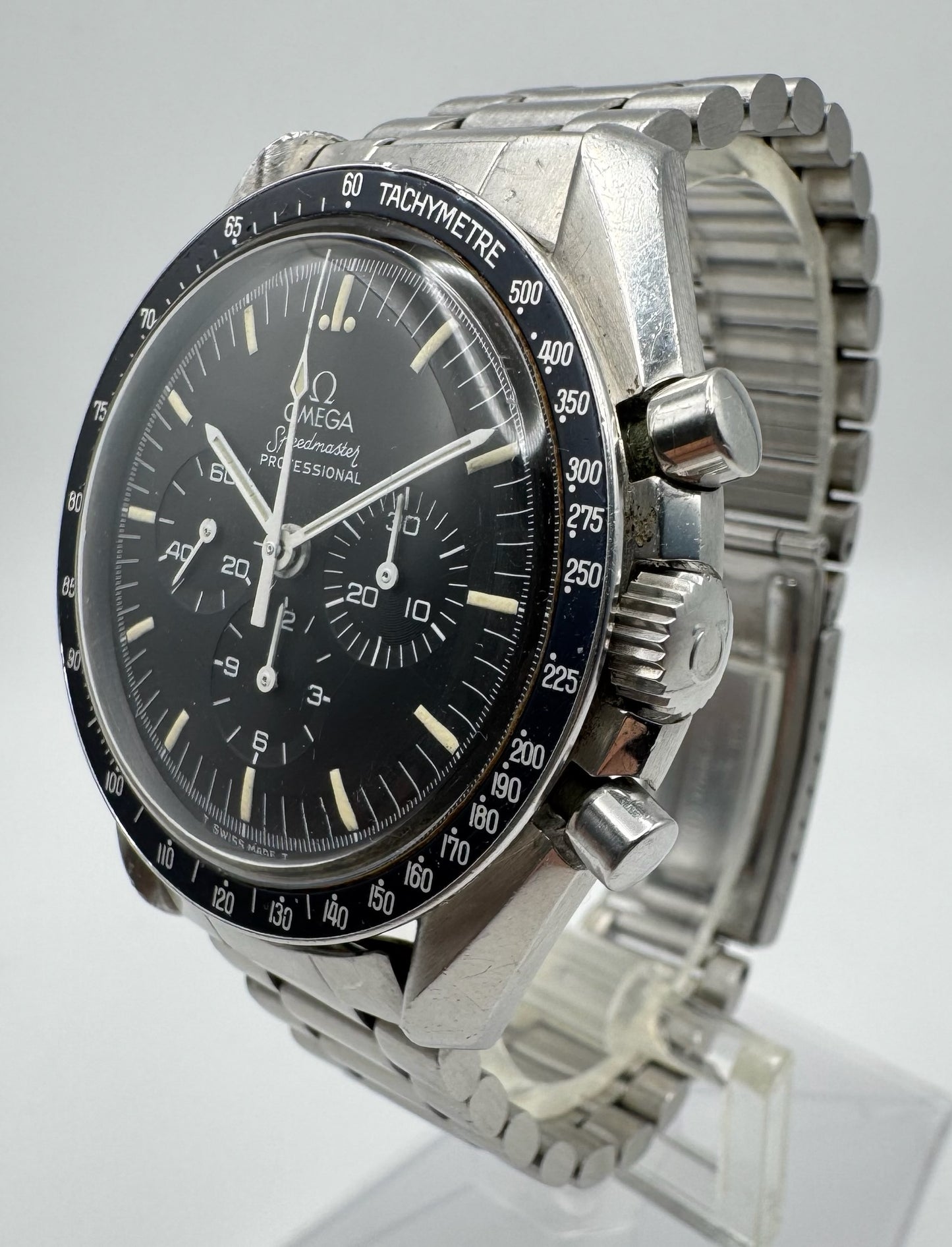 Omega Speedmaster Professional Moonwatch Full Steel Tritium Dial Blue Insert 1970’s (Unpolished)