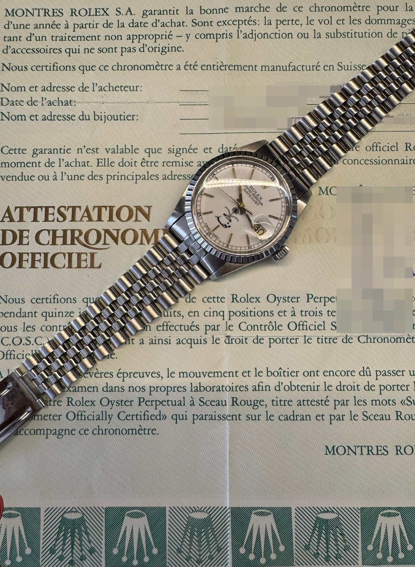 Rolex Datejust 36 Full Steel Jubilee White Porcelain Dial KSA Saudi Arabia Fahed 1988 (Full-Set/Unpolished)