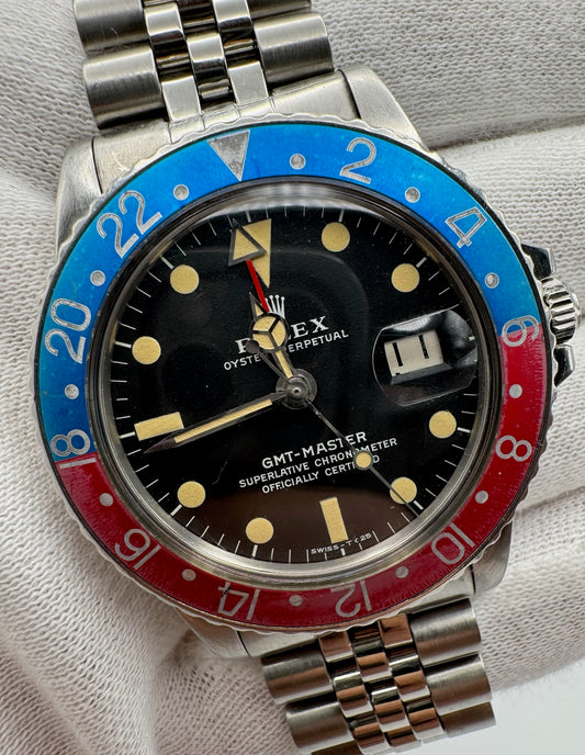 Rolex GMT-Master 1675 Jubilee MK2 Dial Yellow Patina Faded Pepsi Bezel 1971