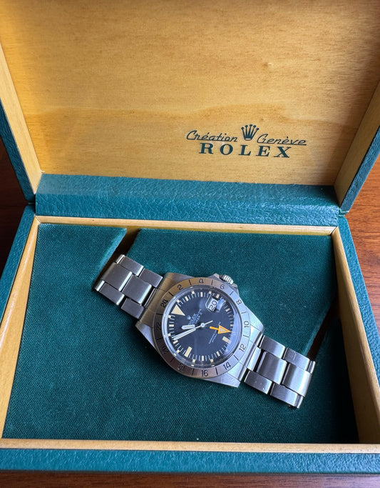 Rolex Explorer II 1655 Steve Mc Queen 1655 Full Steel Yellow Patina MK1 Straight Hand 1972 (Box/Mint/Serviced)