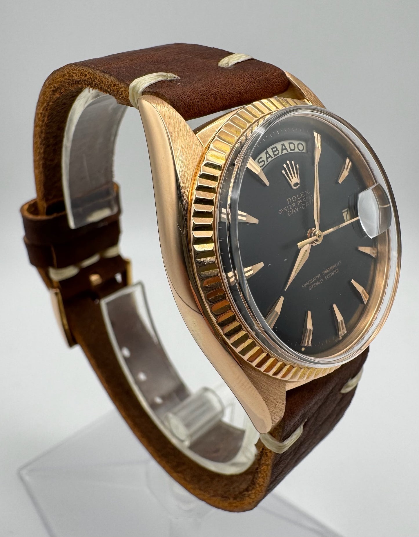Rolex Day-Date 36 Rose Gold Black Claw Dial 1973 (Mint)