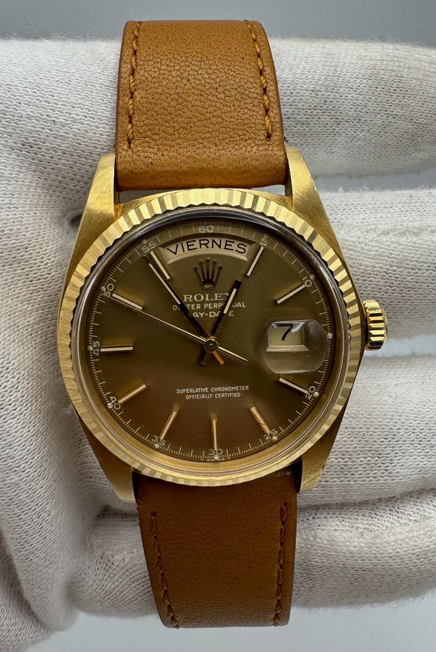Rolex Day-Date 36 Yellow Gold Head Very Rare Ghost Havana Dial 1977 (Unpolished/Serviced)