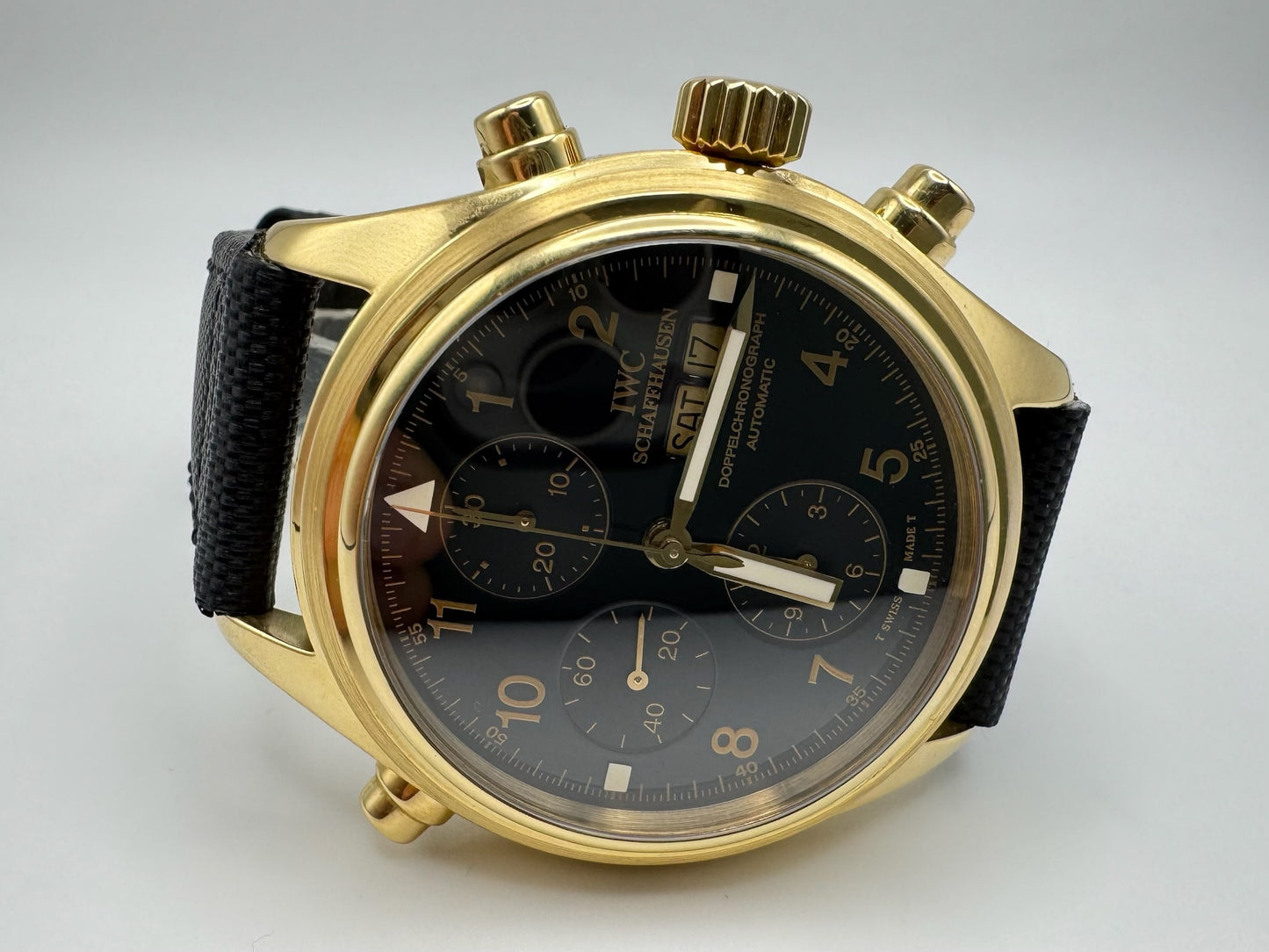 IWC Pilot Double Chronograph Doppelchronograph Pilot Yellow Gold Black Dial 1999 (Full-Set)