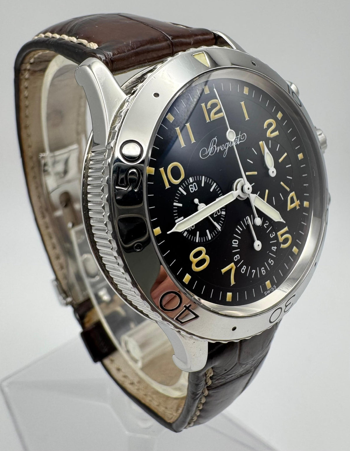Breguet Type XX - XXI - XXII Pilot Watch Chronograph Steel Yellow Patina (Box)