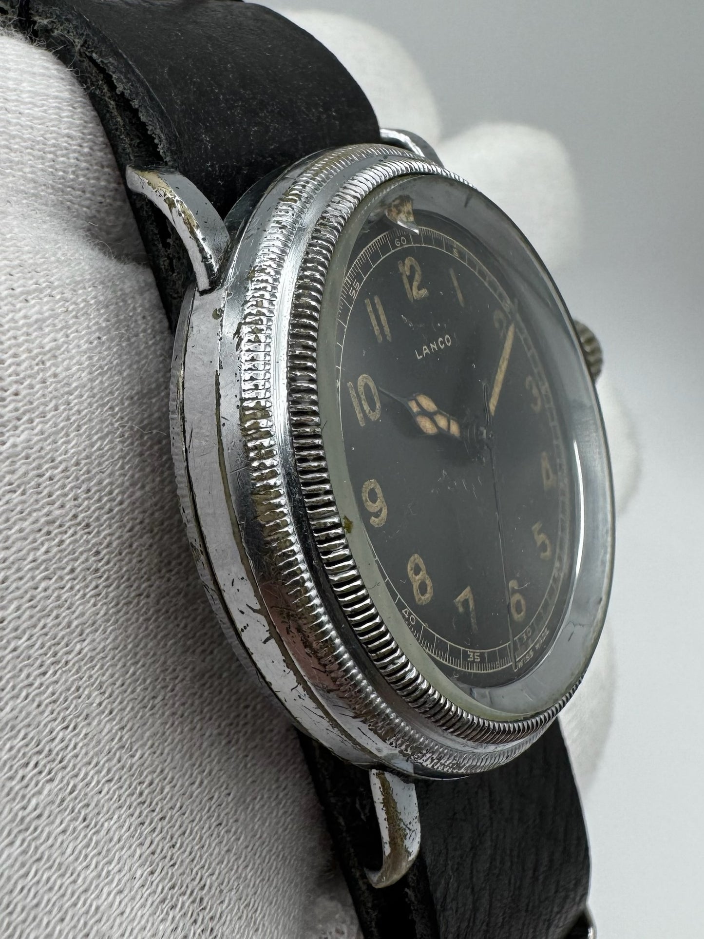 Lanco Pilot/Navigator Military Manual Winding Nickel Plated 41mm Glossy Dial 1930