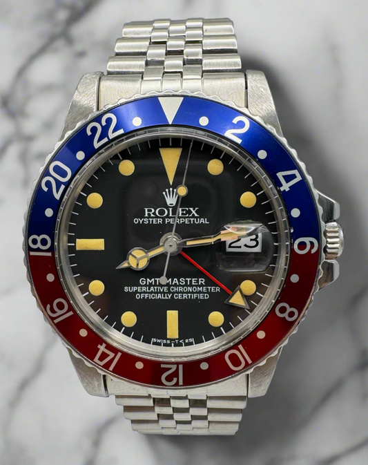 Rolex GMT-Master 1675 Jubilee Pepsi Heavy Patina 1975