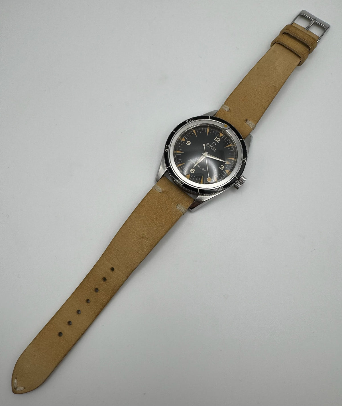 Omega Seamaster 300 Steel Pumpkin Patina Lollipop Hand 1958 (Unpolished/Serviced)