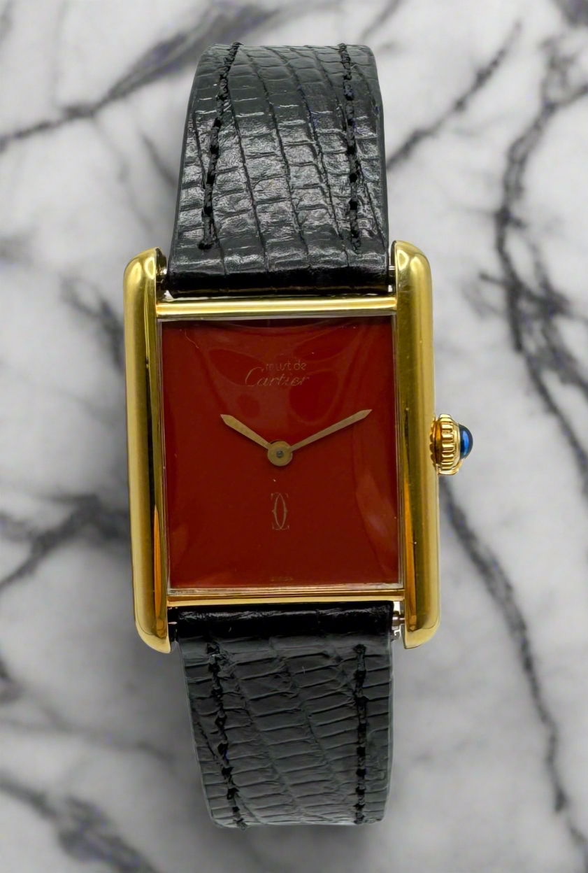Cartier Tank Vermeil Manual with Rare Burgundy Dial (Serviced)