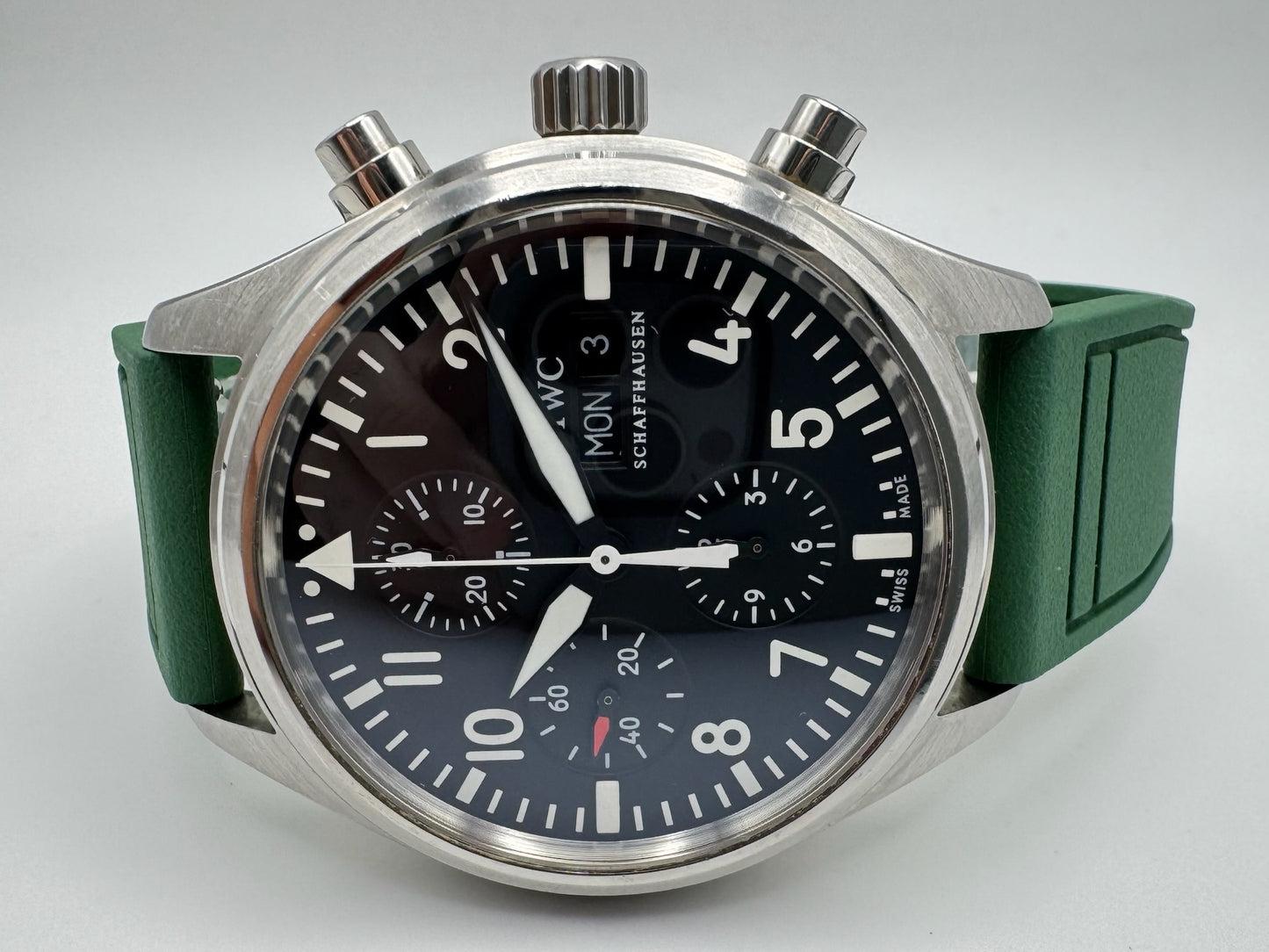 IWC Pilot Chronograph Steel 42 Green Strap (Unpolished)