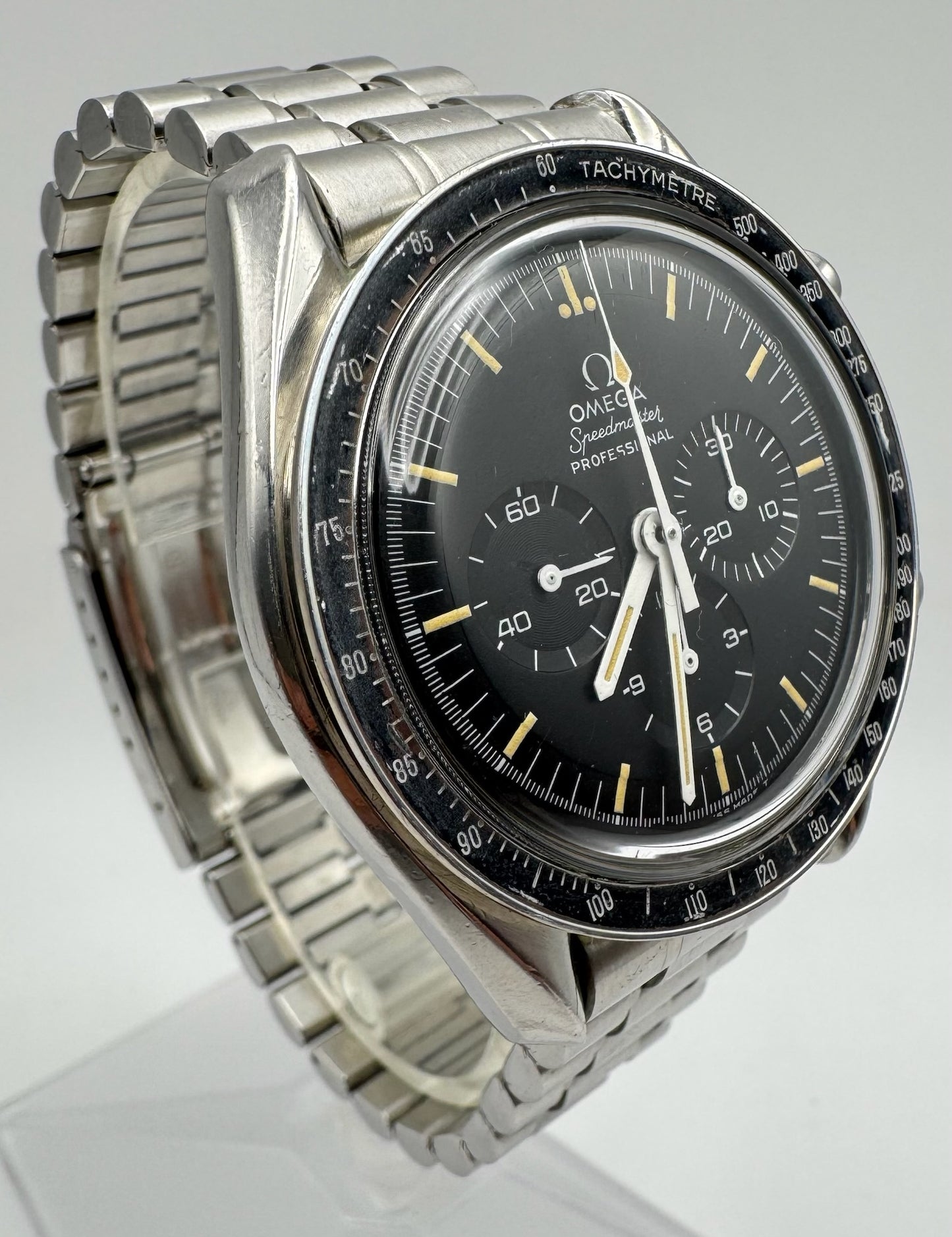 Omega Speedmaster Professional Moonwatch Full Steel Yellow Patina Step Dial Ghost Bezel (Serviced)