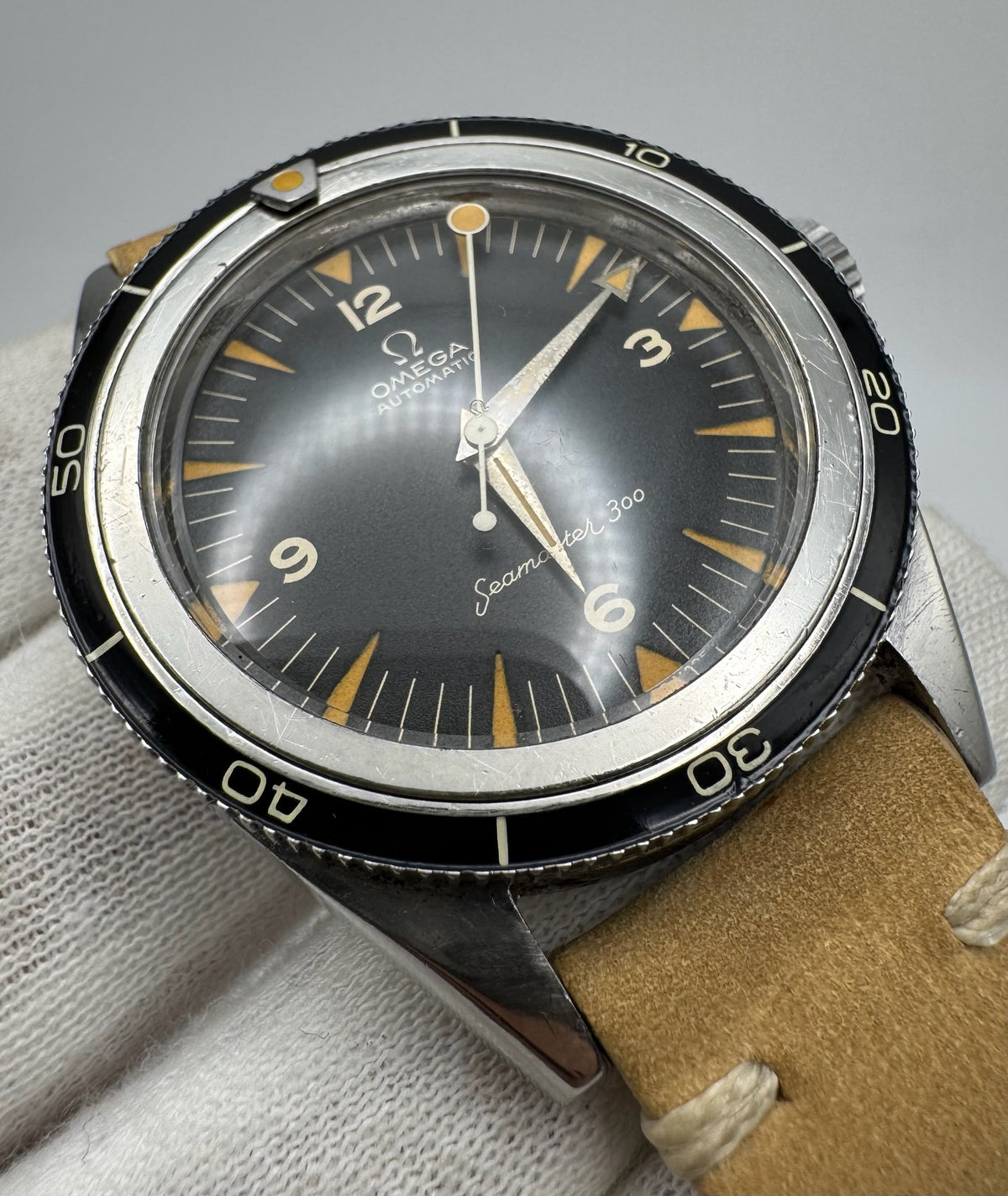 Omega Seamaster 300 Steel Pumpkin Patina Lollipop Hand 1958 (Unpolished/Serviced)