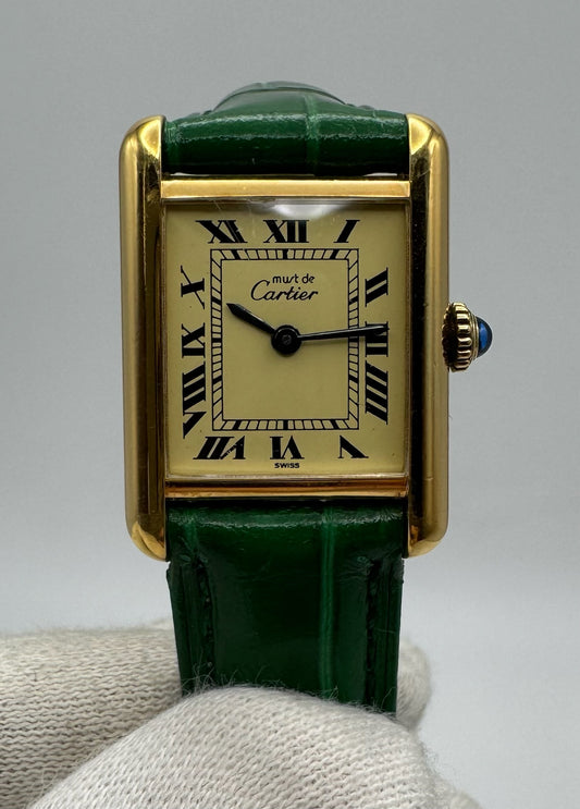 Cartier Tank Vermeil Gold Plated Manual Winding Lemon Dial