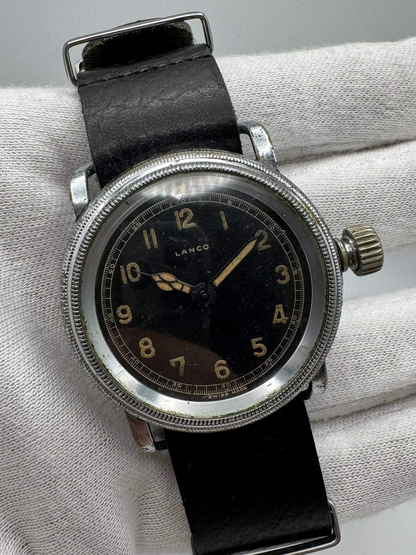 Lanco Pilot/Navigator Military Manual Winding Nickel Plated 41mm Glossy Dial 1930