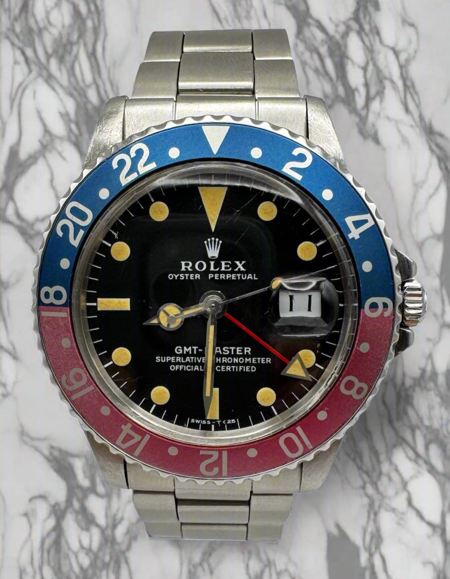 Rolex GMT-Master 1675 MK2 Yellow Patina Faded Red Back Pepsi Bezel
