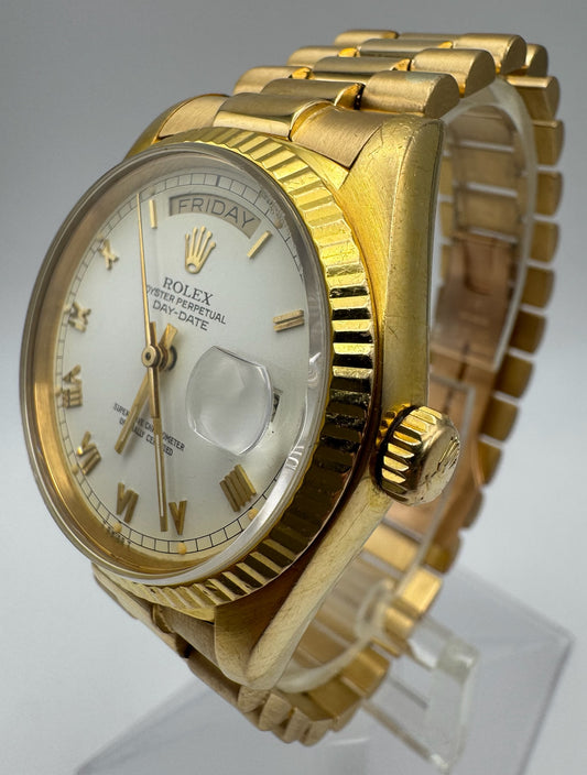Rolex Day-Date 36 Full Yellow Gold White Cream Dial Roman Numerals 1985 (Serviced)