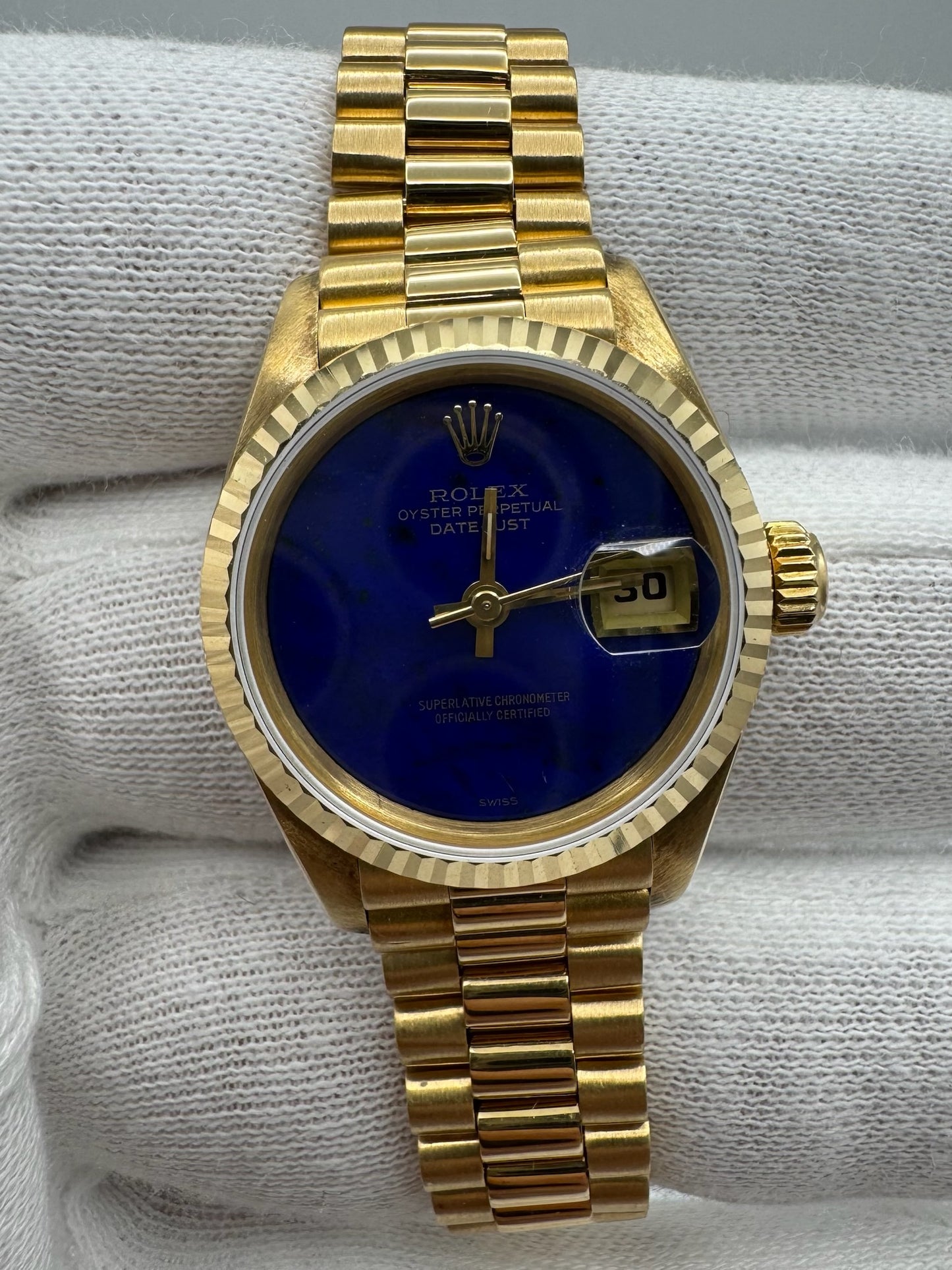 Rolex Lady-Datejust 26 Full Gold OEM Lapis Dial (Box/Serviced)