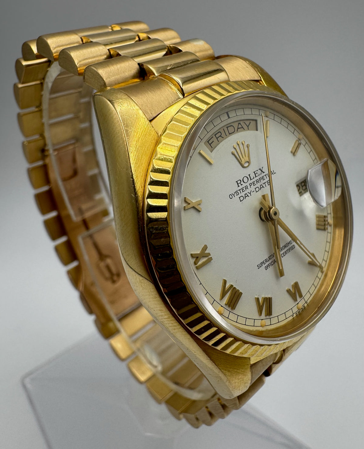 Rolex Day-Date 36 Full Yellow Gold White Cream Dial Roman Numerals 1985 (Serviced)