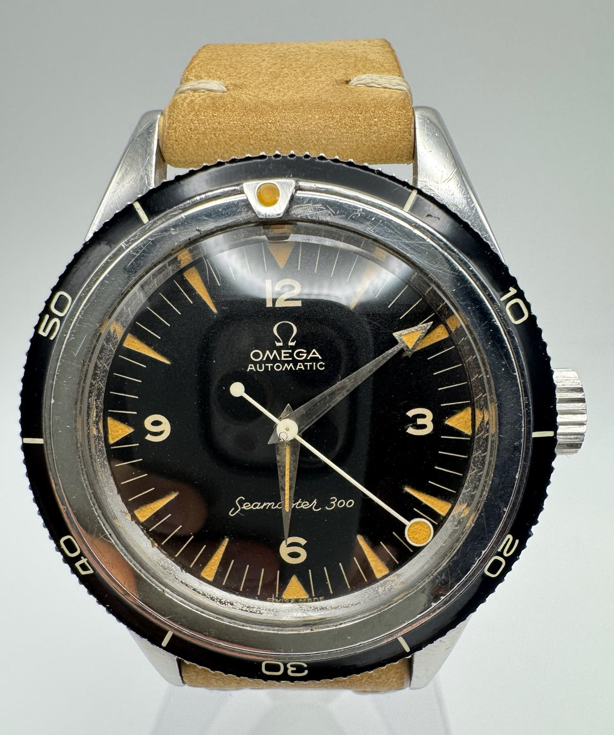 Omega Seamaster 300 Steel Pumpkin Patina Lollipop Hand 1958 (Unpolished/Serviced)