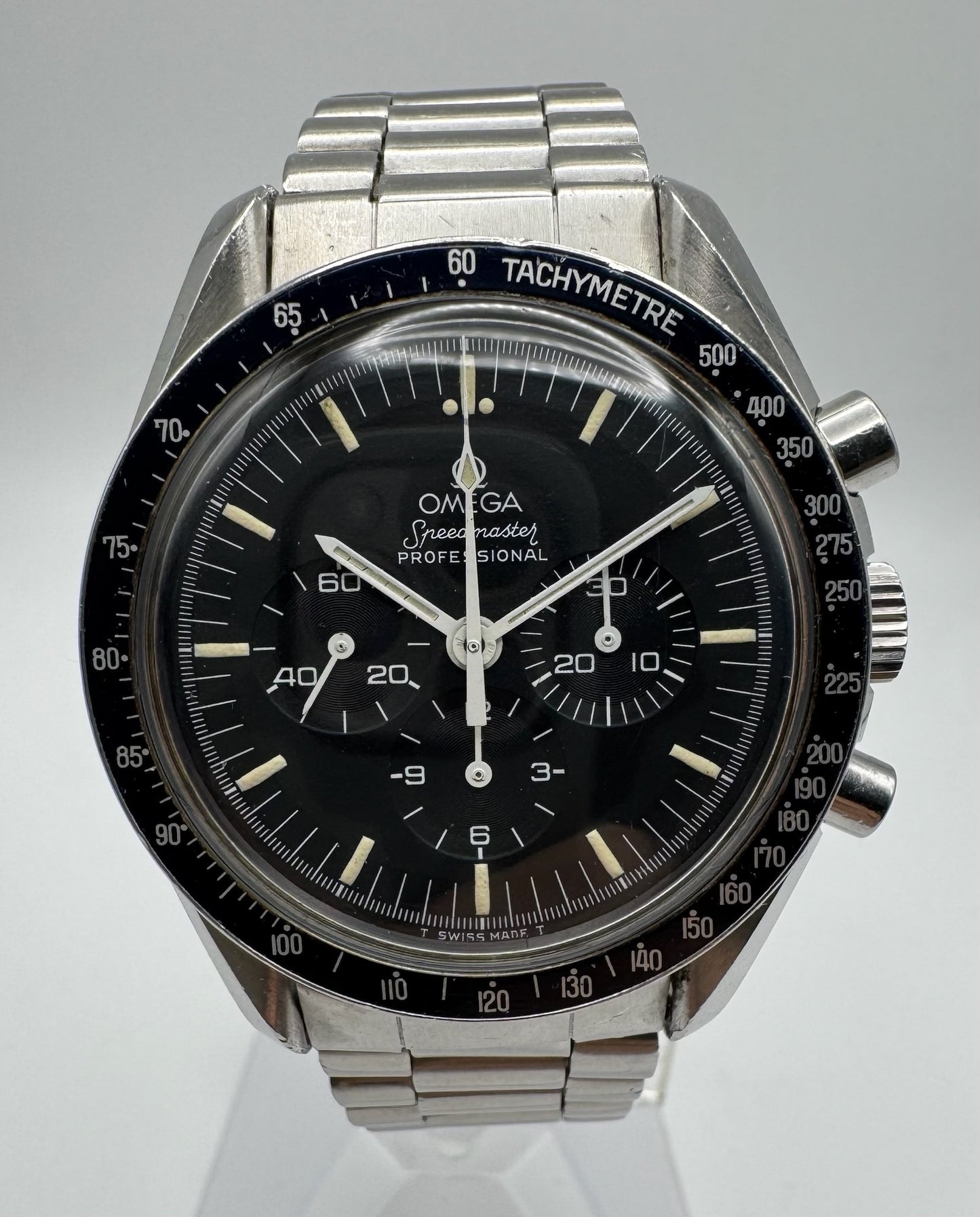 Omega Speedmaster Professional Moonwatch Full Steel Tritium Dial Blue Insert 1970’s (Unpolished)