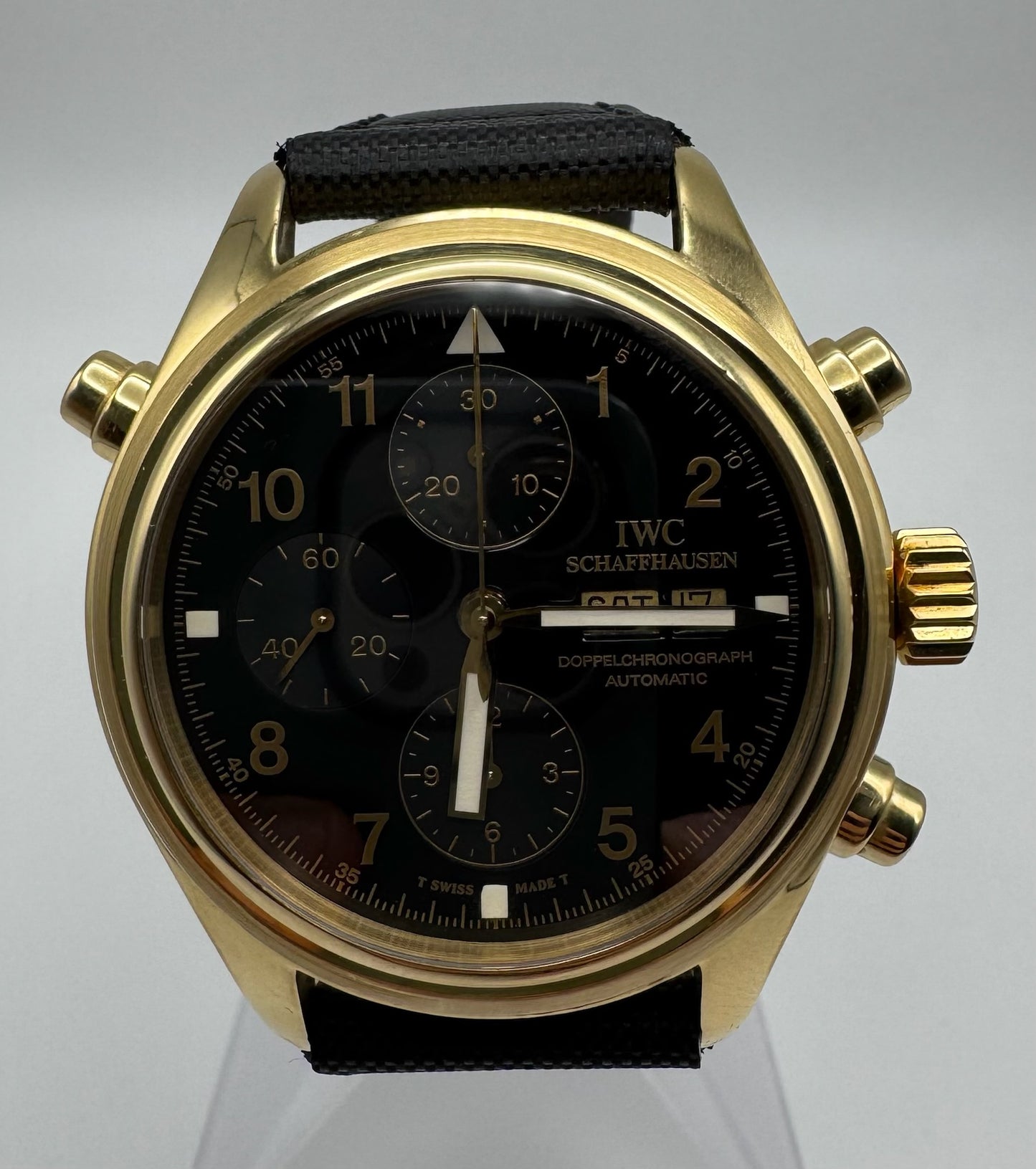IWC Pilot Double Chronograph Doppelchronograph Pilot Yellow Gold Black Dial 1999 (Full-Set)