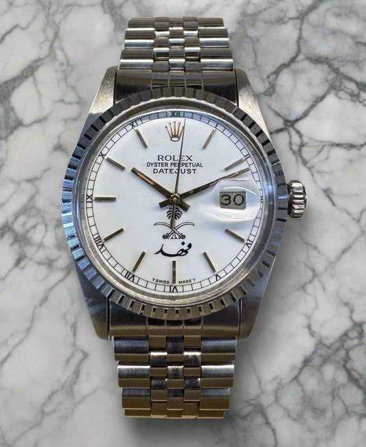 Rolex Datejust 36 Full Steel Jubilee White Porcelain Dial KSA Saudi Arabia Fahed 1988 (Full-Set/Unpolished)