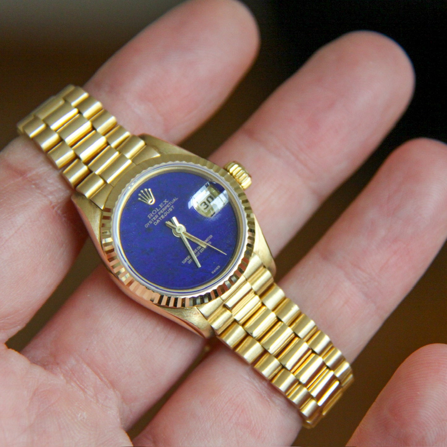 Rolex Lady-Datejust 26 Full Gold OEM Lapis Dial (Box/Serviced)