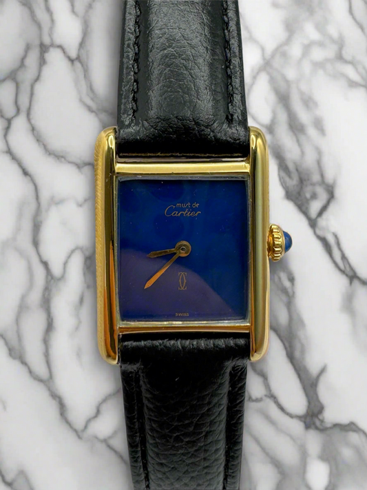 Cartier Tank Vermeil Manual Winding with Blue Dial