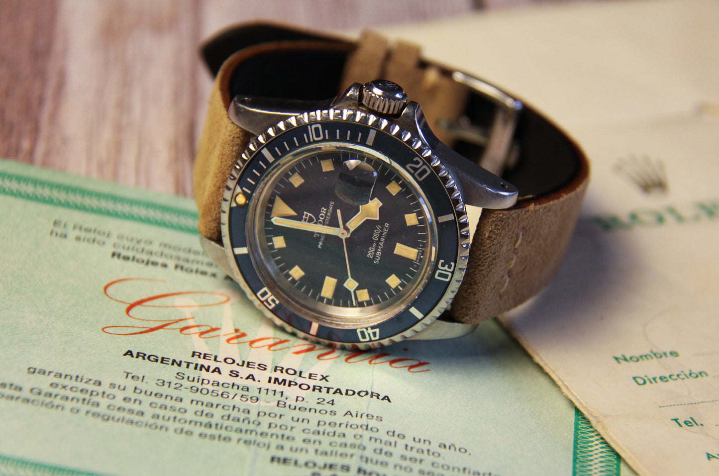 Tudor Submariner Snowflake Meters First Heavy Patina Blue Dial 1968 (Serviced/Papers)
