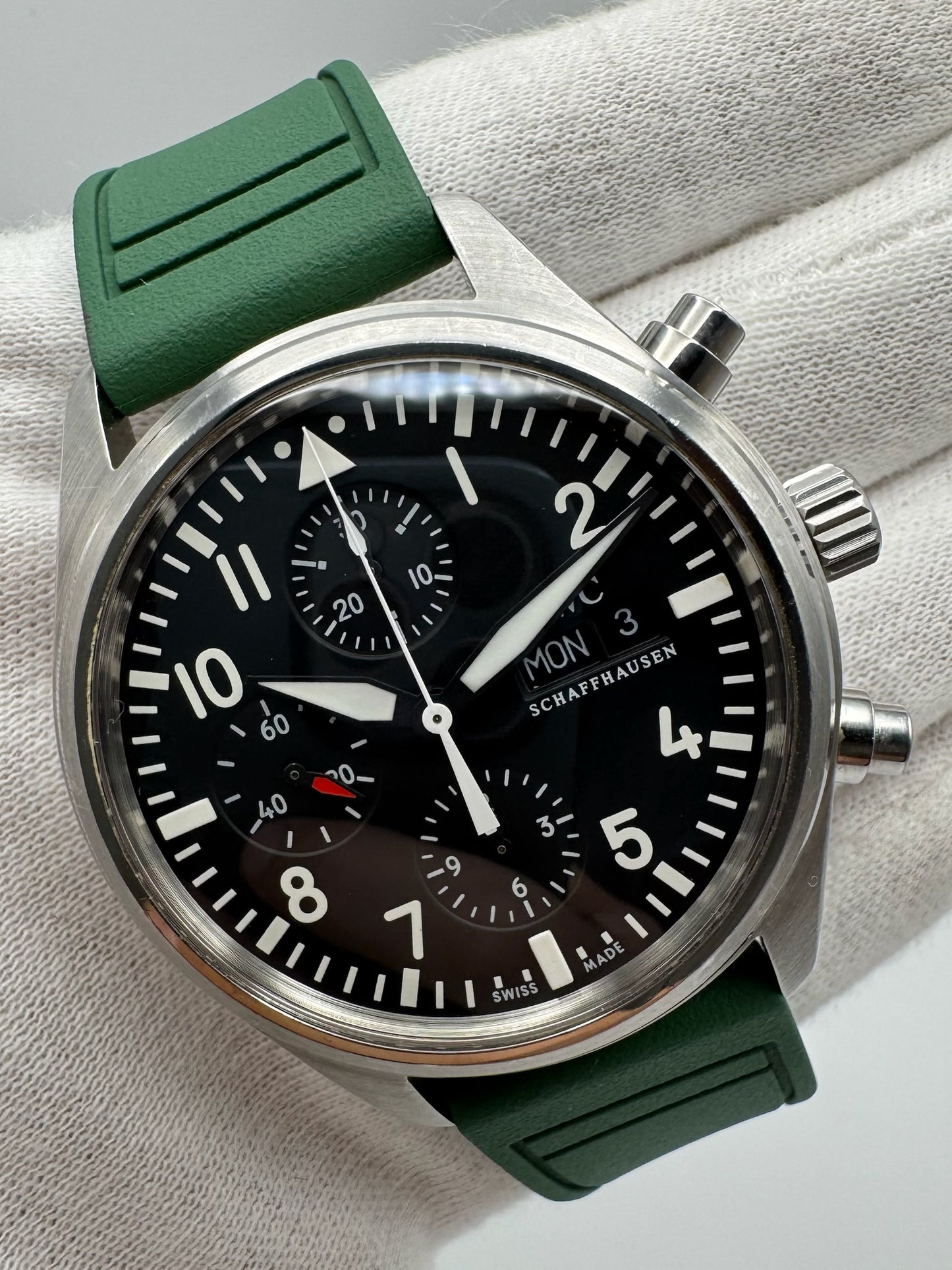 IWC Pilot Chronograph Steel 42 Green Strap (Unpolished)