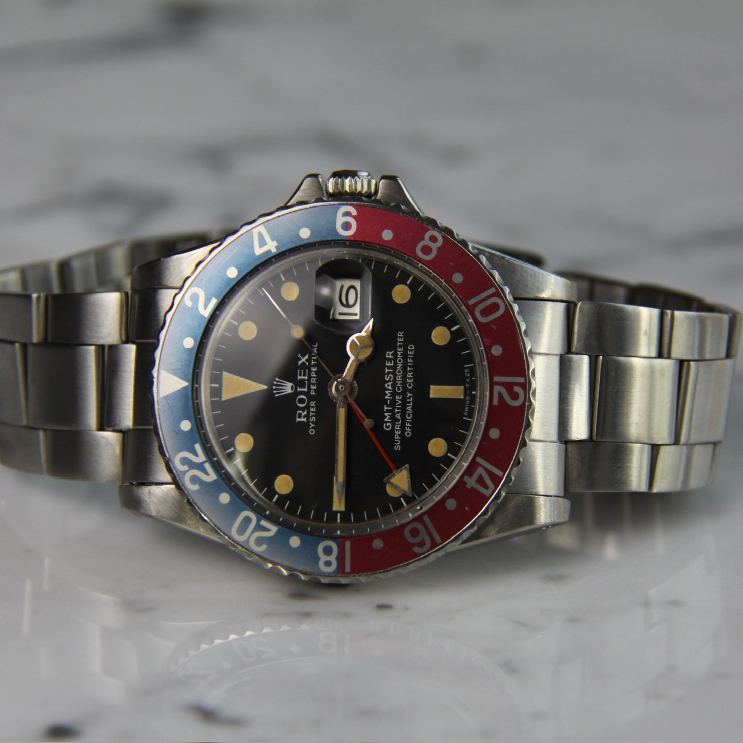 Rolex GMT-Master 1675 MK1 Long E Full Steel Faded Bezel Red Back Insert Heavy Patina Zinc Sulfide 1967 (Serviced)