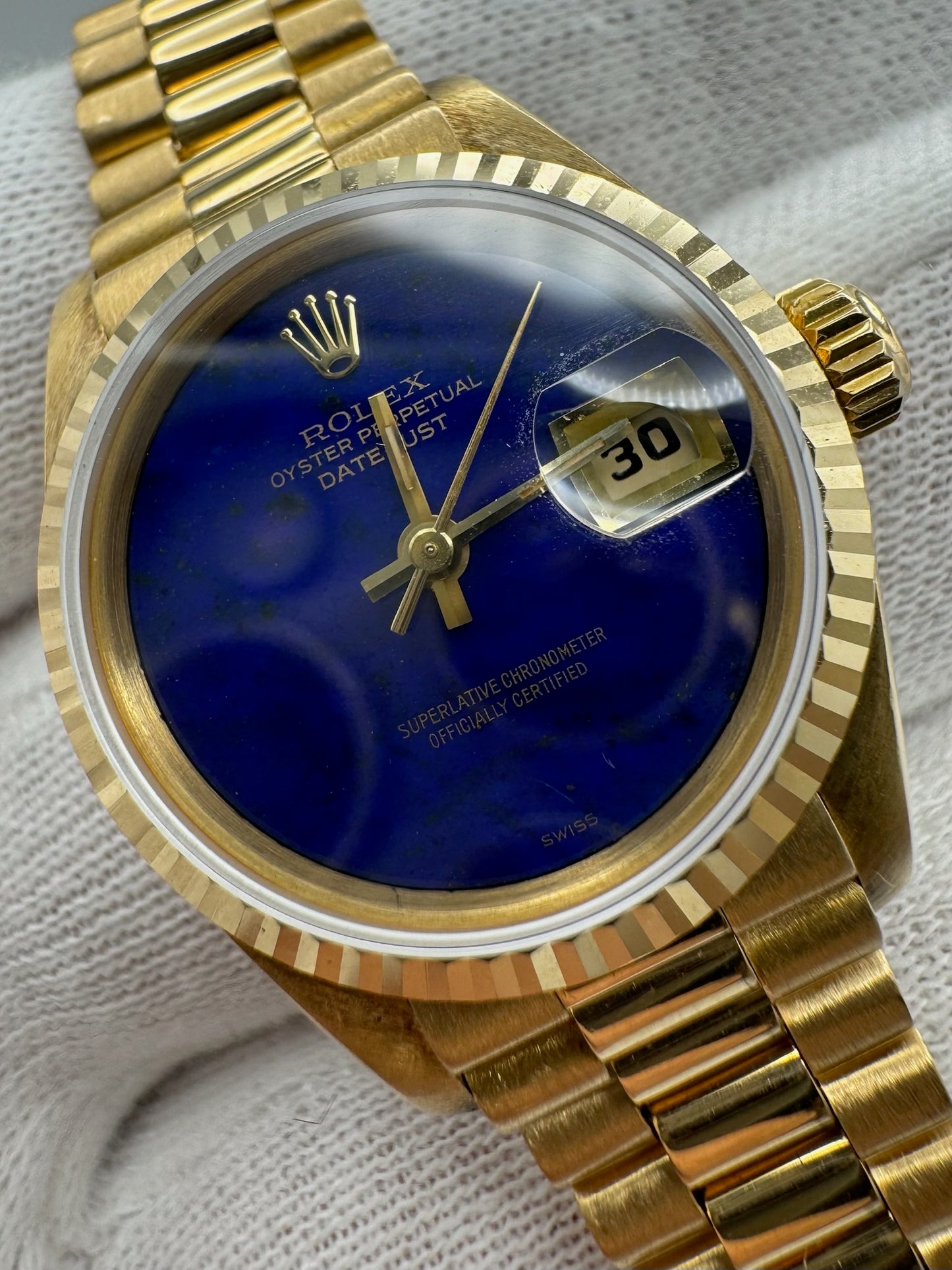 Rolex Lady-Datejust 26 Full Gold OEM Lapis Dial (Box/Serviced)