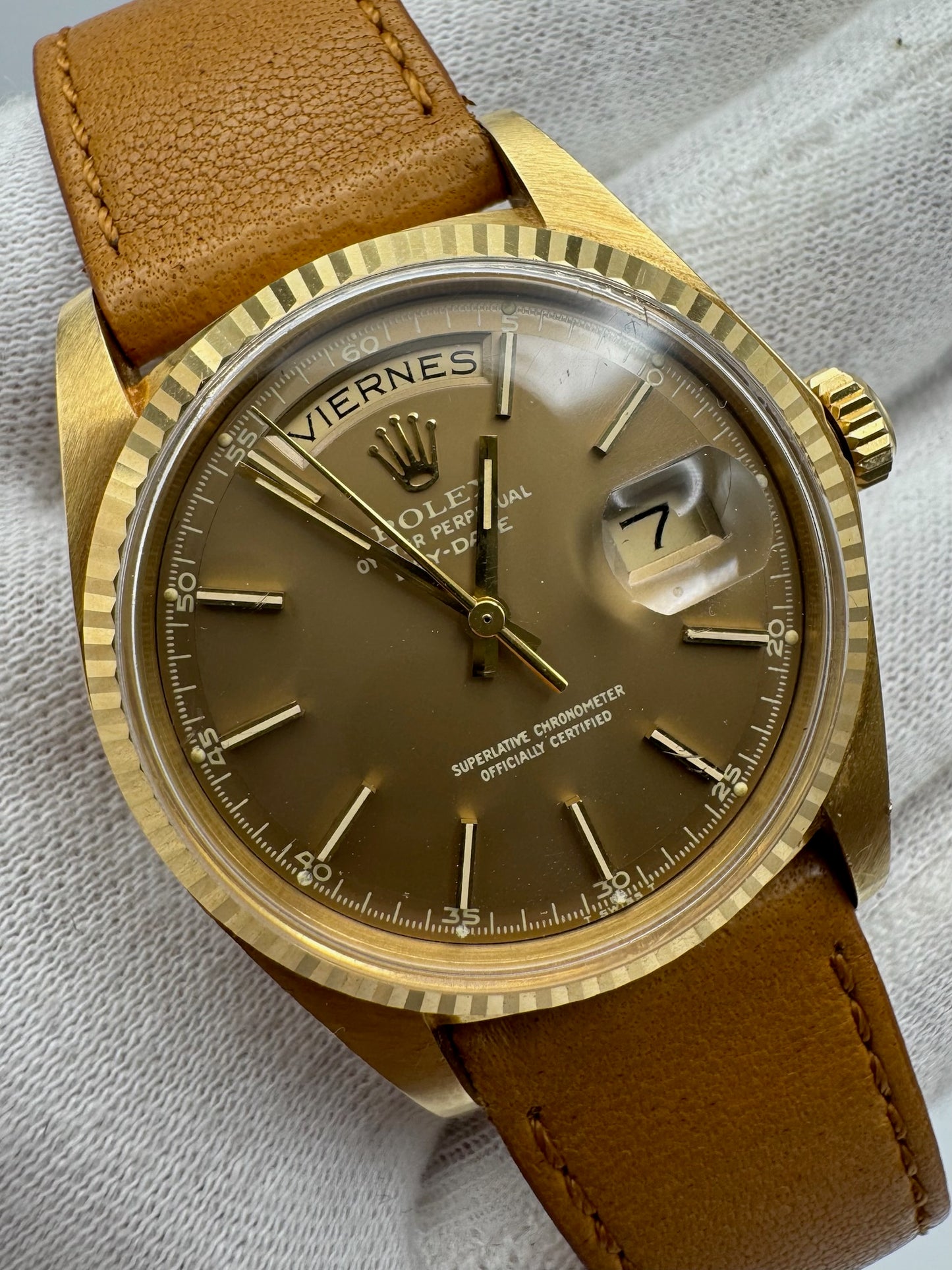 Rolex Day-Date 36 Yellow Gold Head Very Rare Ghost Havana Dial 1977 (Unpolished/Serviced)