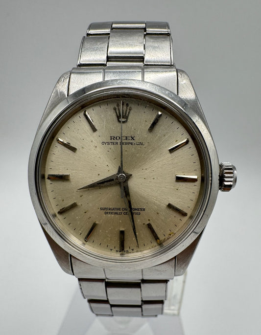 Rolex Oyster Perpetual 34 Full Steel Riveted Bracelet Silver Dial 1966 (Serviced)