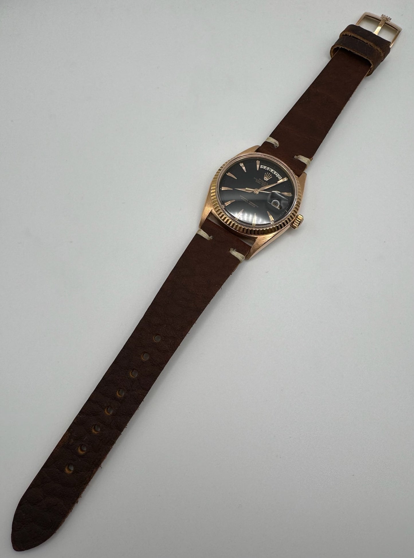 Rolex Day-Date 36 Rose Gold Black Claw Dial 1973 (Mint)