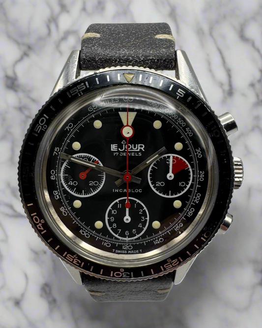 Le Jour Chronograph Vintage Steel 39 Glossy Tritium Dial 1970s