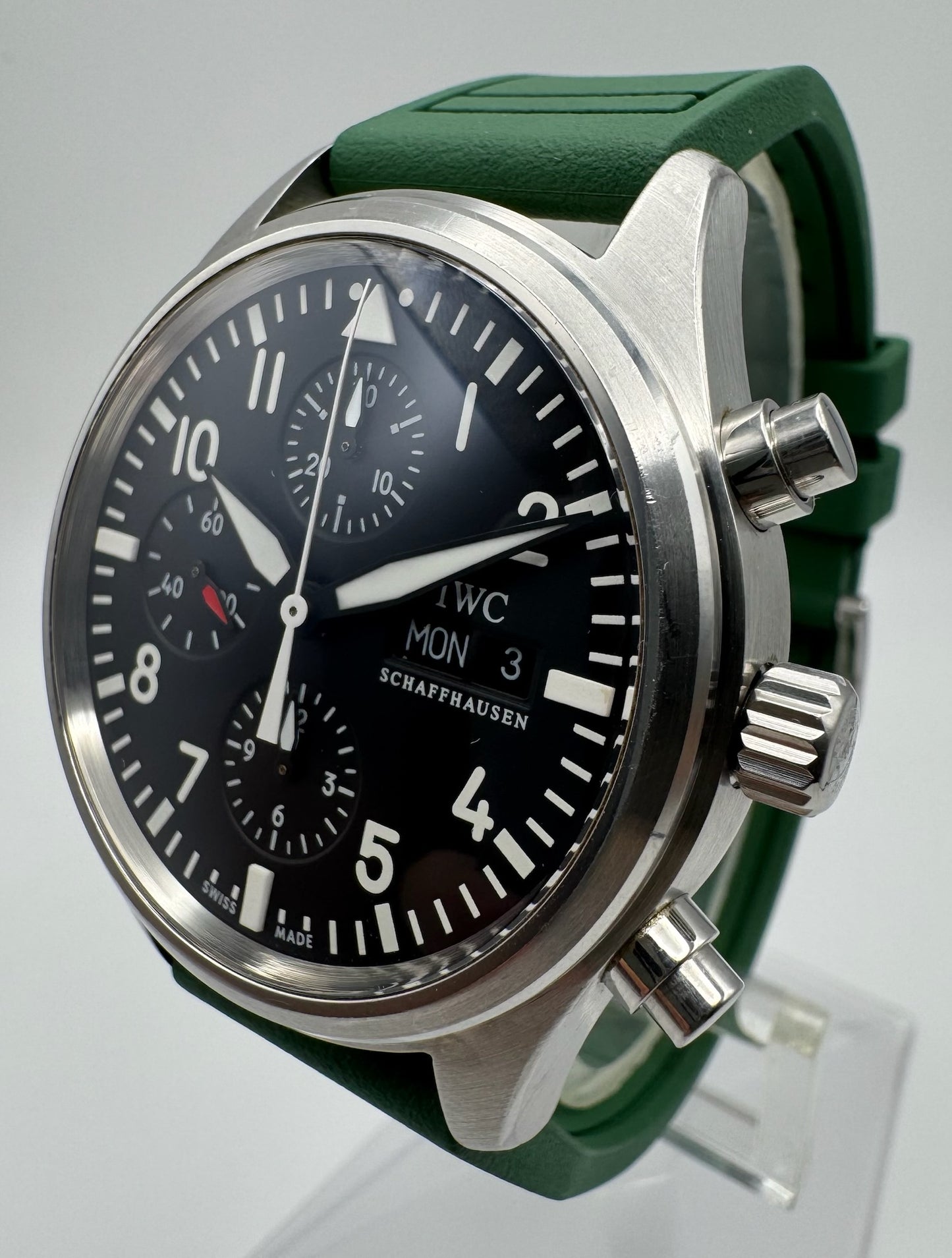 IWC Pilot Chronograph Steel 42 Green Strap (Unpolished)