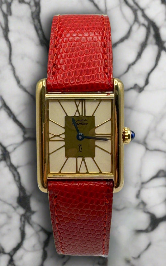 Cartier Tank Vermeil Gold Plated Quartz Stella Dial