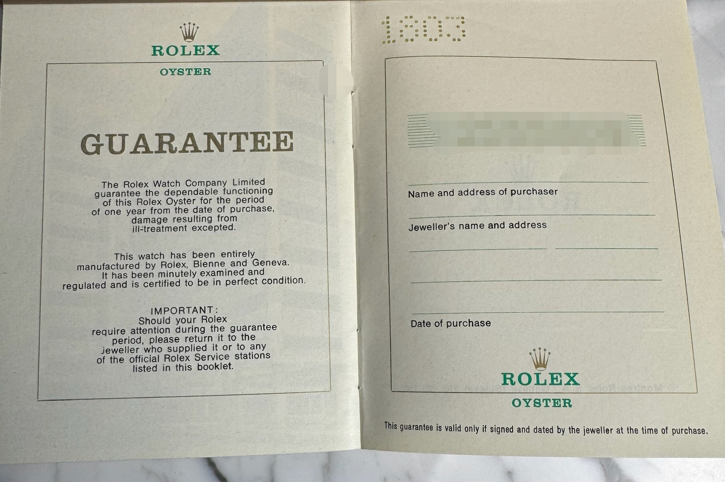 Rolex Day-Date 36 1803 Full Gold 18K Rare Blue Dial 1970 (Full-Set/Serviced)