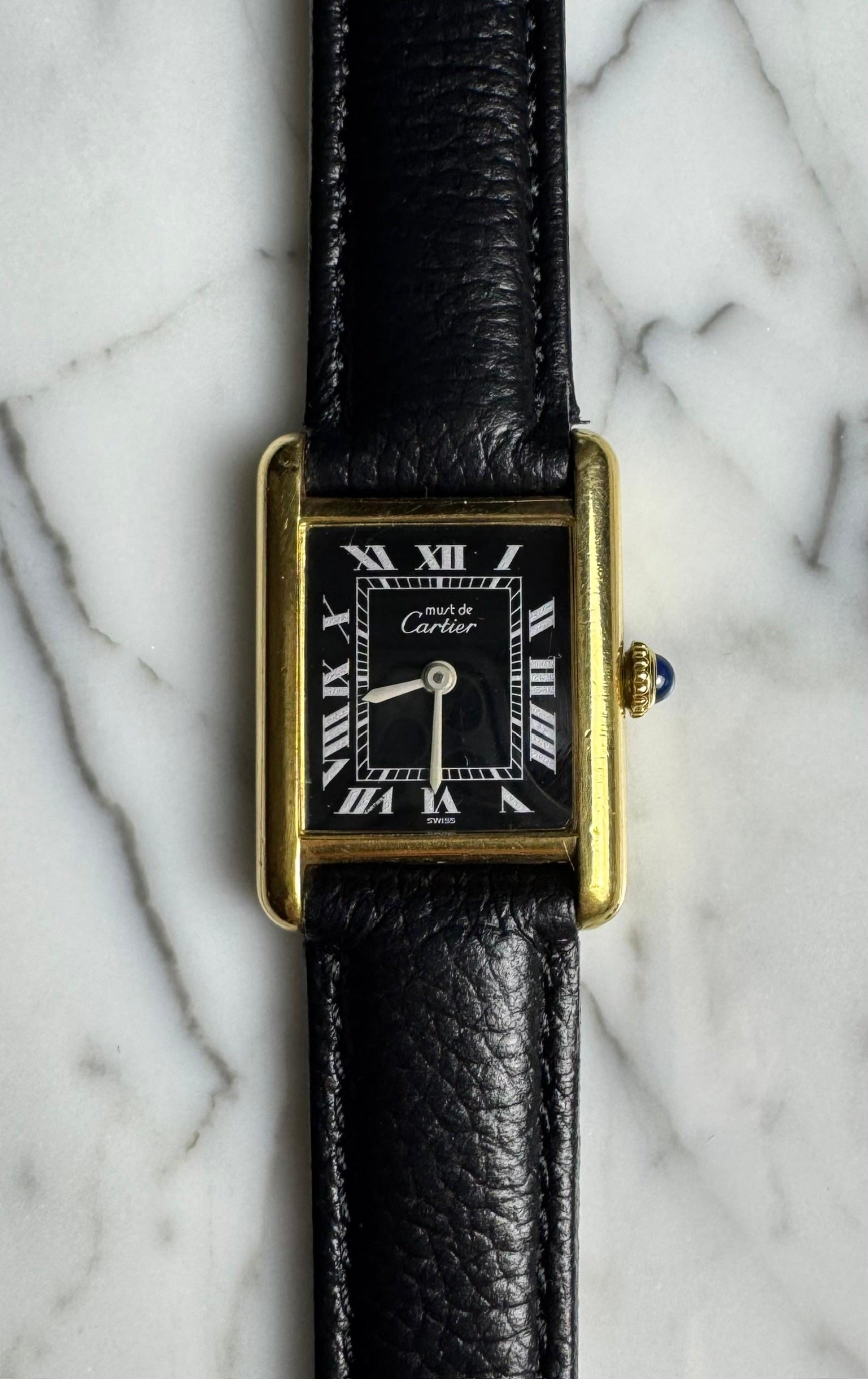 Cartier Tank Vermeil Gold Plated Black Roman Dial 1990 (Unpolished