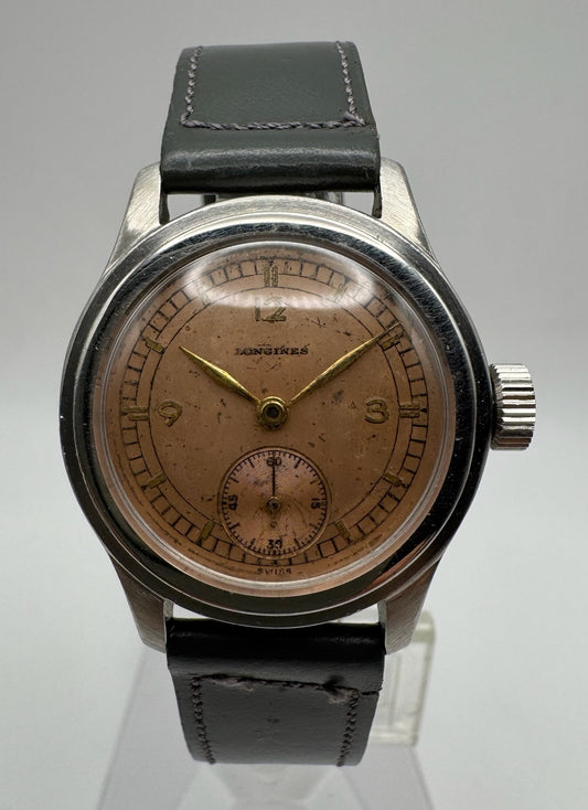 Longines WWII Era Salmon Sector Dial 30mm Steel Manual Wind Vintage ~1940