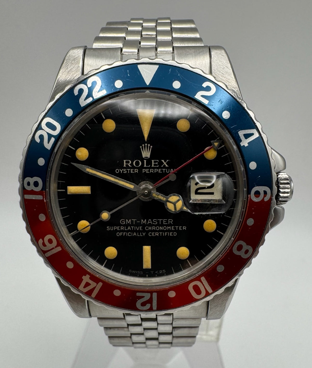 Rolex GMT-Master 1675 Glossy Gilt Mega Font Pepsi Insert Heavy Zinc Sulfide Patina 1964 (Serviced)