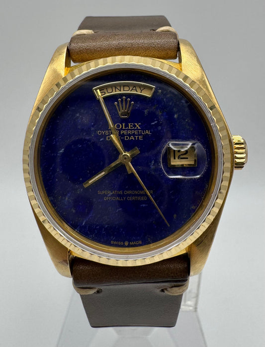 Rolex Day-Date 36 18038 Yellow Gold Aftermarket Real Lapis Lazuli Dial 1983 (Serviced)