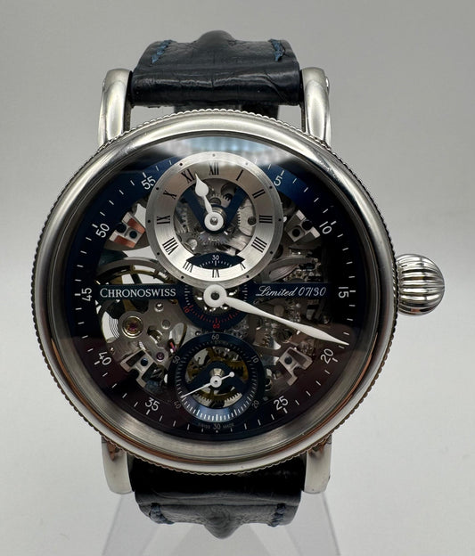 Chronoswiss Régulateur Flying Grand Regulator 44 Steel Manual Skeleton Dial Blue Bridges Ltd 30 Pieces (Unpolished)