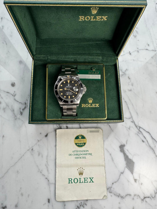 Rolex Submariner Date 16800 Matte Dial Yellow Patina 1986 (Full-Set/Serviced)