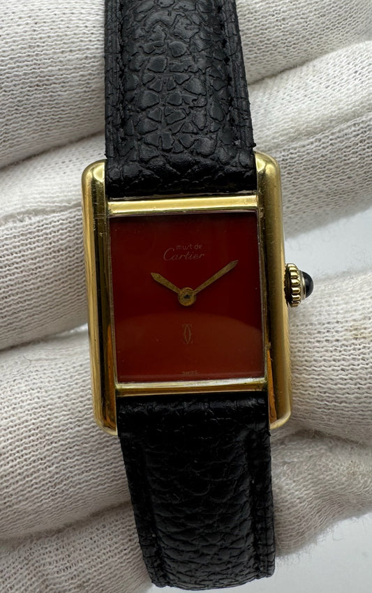 Cartier Tank Vermeil Gold Plated Rare Coral Dial 90s (Unpolished/Serviced)