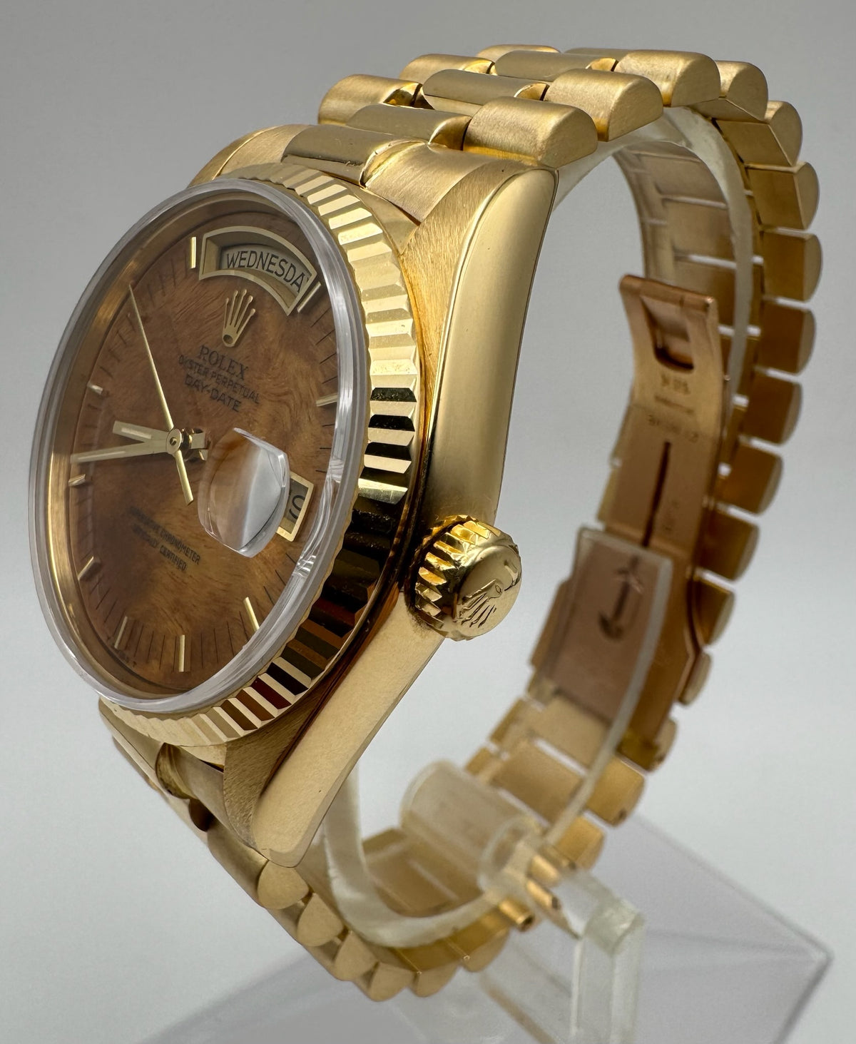 Rolex Day-Date 18038 Yellow Gold Burl Wood Dial Rare 1986 (Full-Set/Serviced)