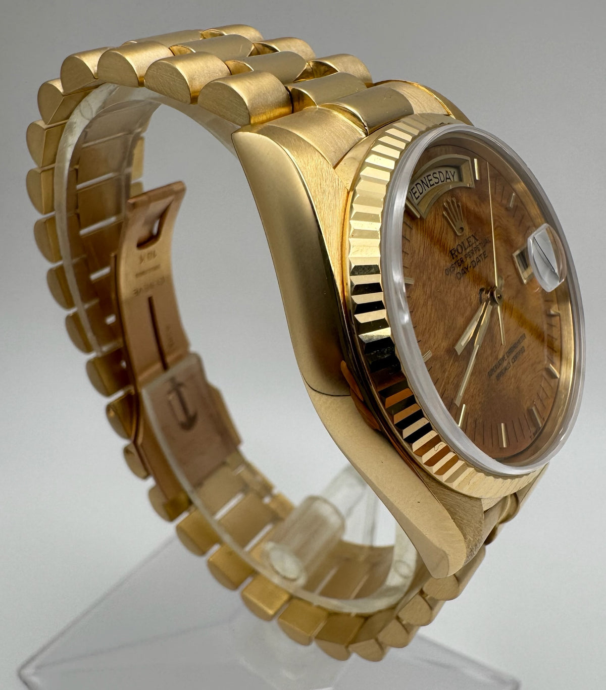 Rolex Day-Date 18038 Yellow Gold Burl Wood Dial Rare 1986 (Full-Set/Serviced)