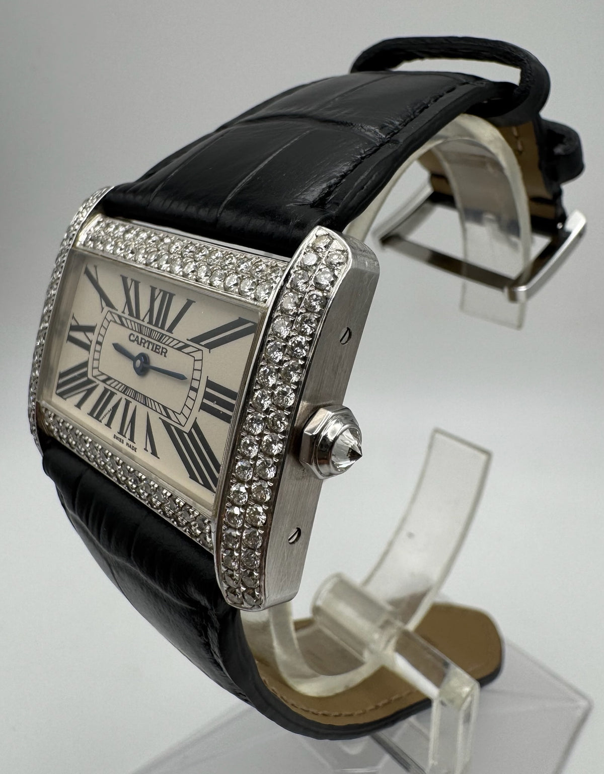 Cartier Tank Divan W6300655 Large Model 30x38mm Steel Diamond Set 2006 (Full-Set/Unpolished)